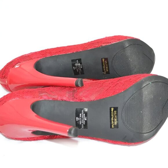 Guess Holiday Christmas Red Lace Toe Pin-Up Platform Party Stilettoes Heels 7.5 - Picture 7 of 8